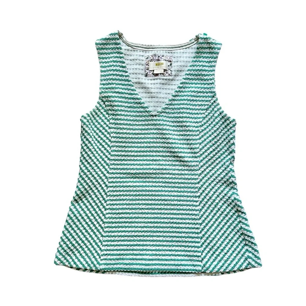 Maeve Anthropologie Peplum Textured‎ Tank Green White Size XS